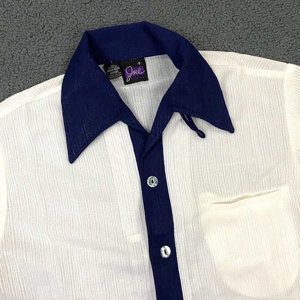 VTG 70s Joel California Shirt Mens Small Dagger Loop Camp Collar Thin Sheer